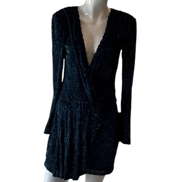 Misguided Peace + Love Teal Embellished Sequin Drape Front Dress Size 4 NWT - Picture 6 of 16